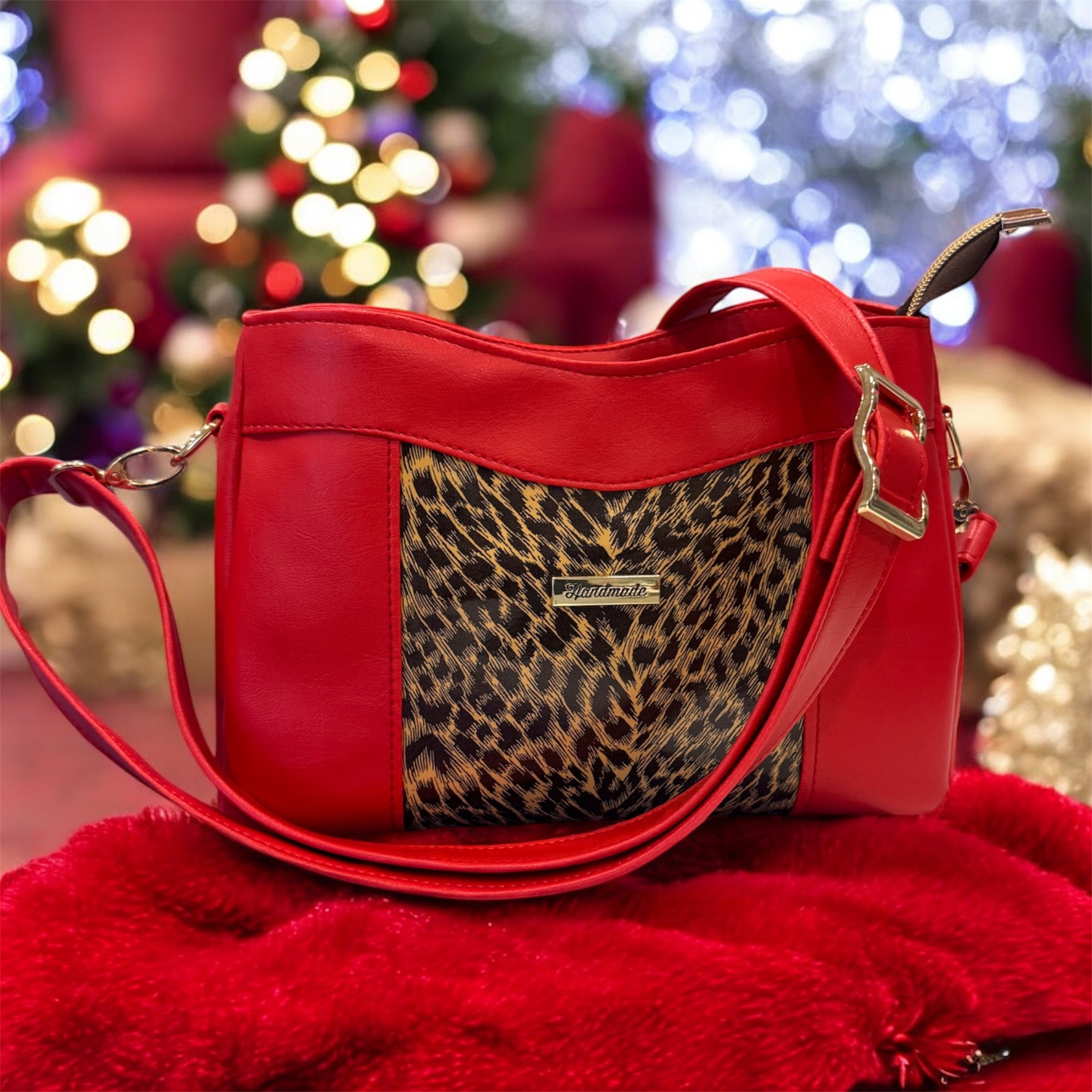 The Eva Crossbody in Red/Animal print