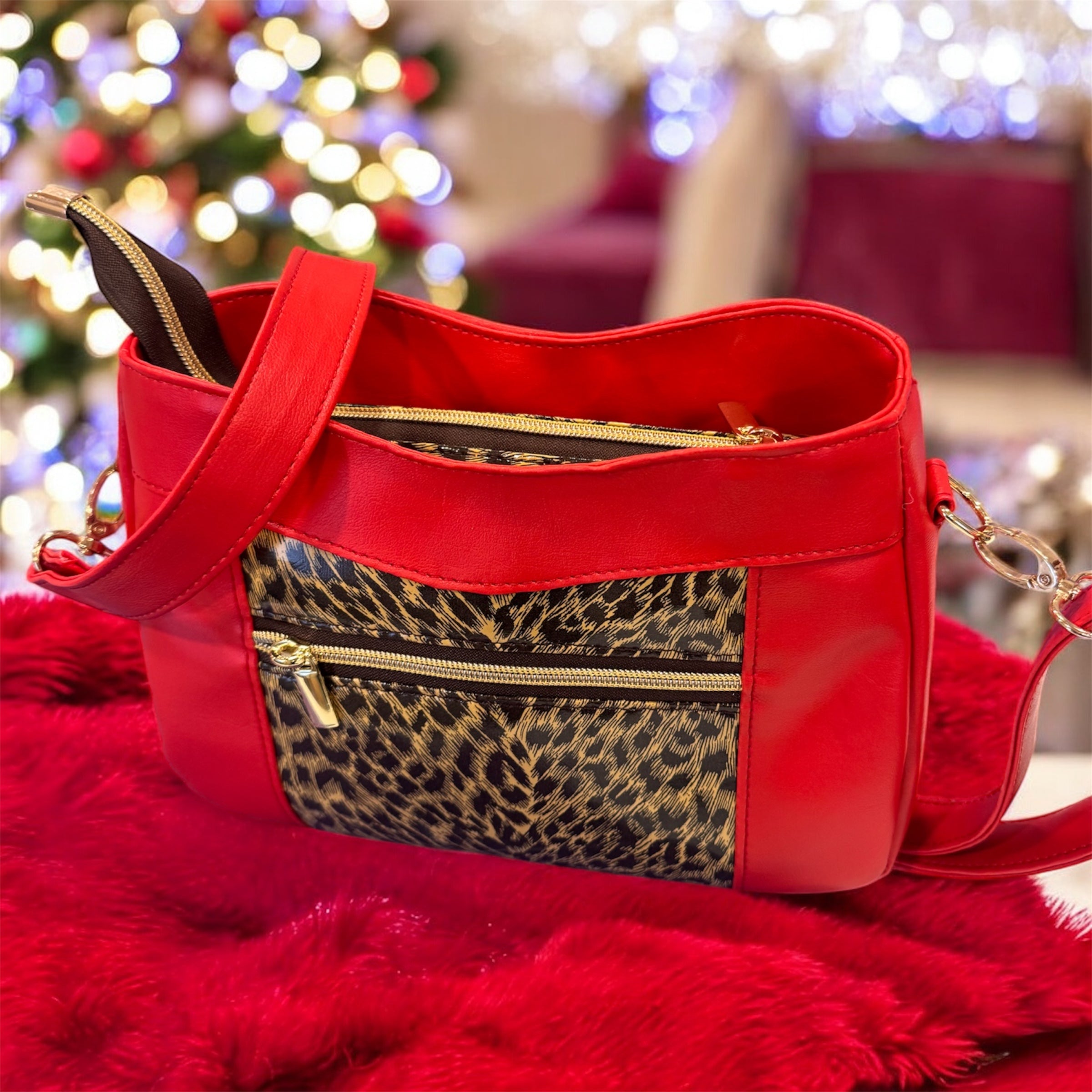 The Eva Crossbody in Red/Animal print