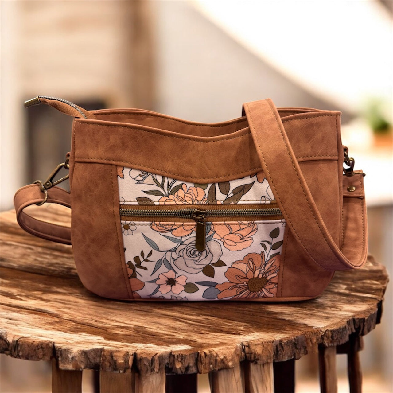 Eva Crossbody/Shoulder Bag in brown and floral