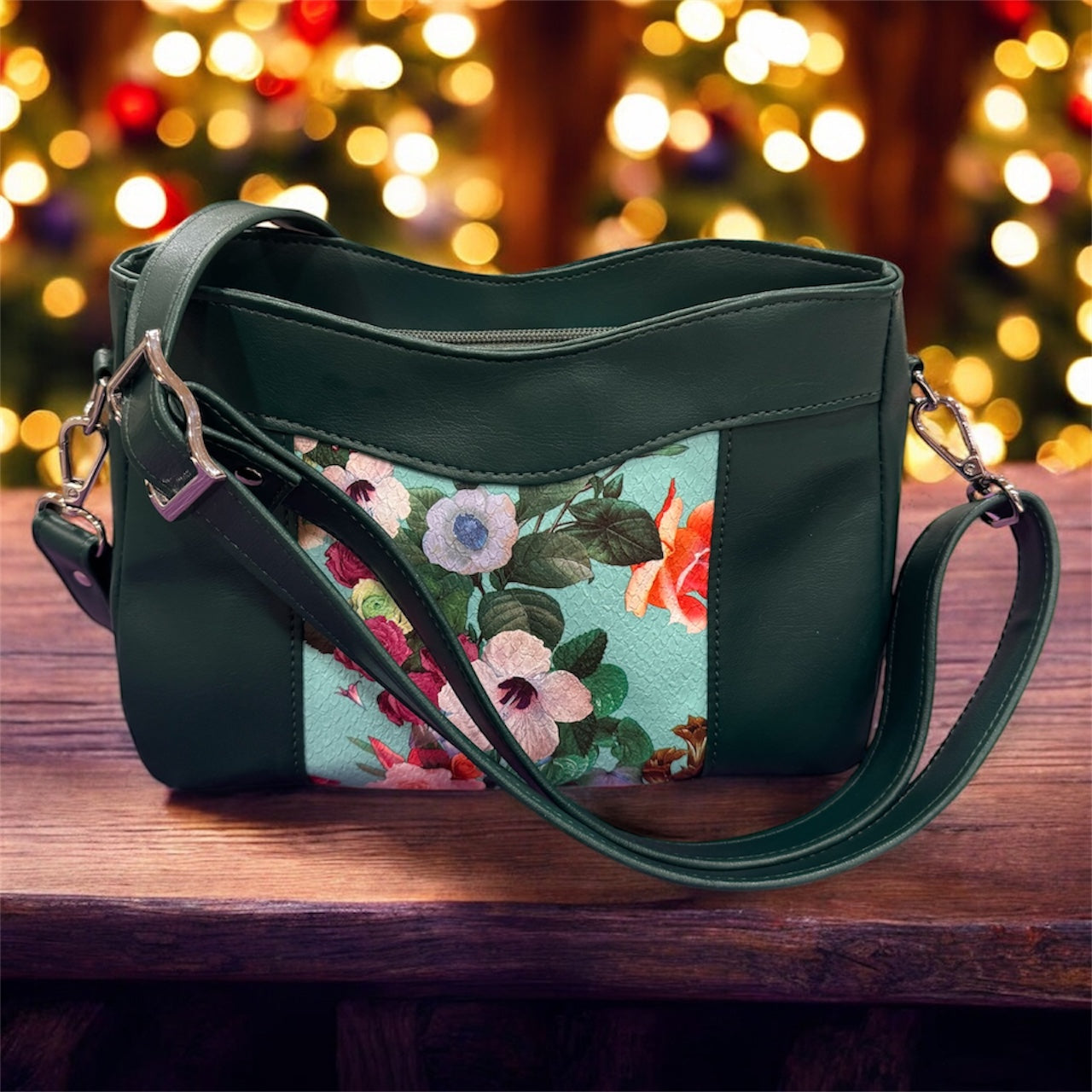 Eva Crossbody/Shoulder Bag in Dark Green faux leather