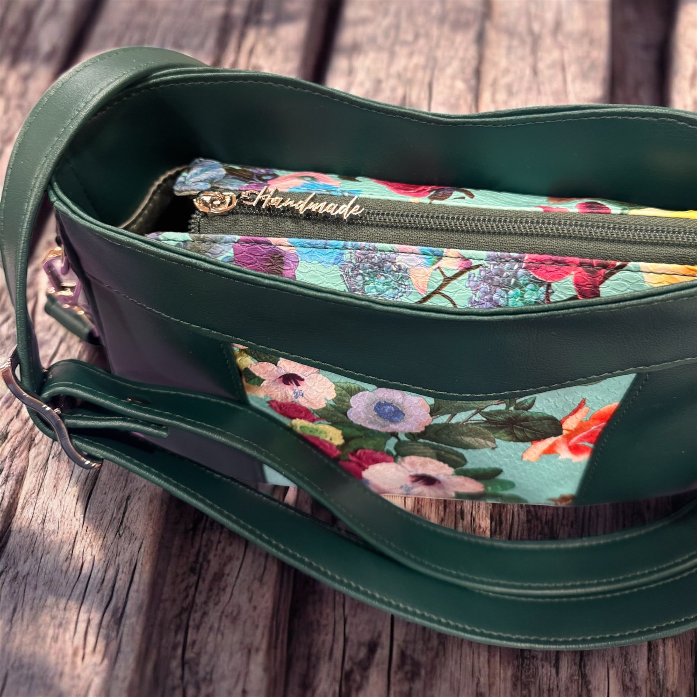 Eva Crossbody/Shoulder Bag in Dark Green faux leather